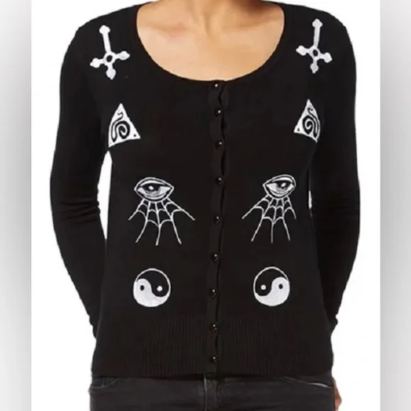 Jawbreaker Goth Wicca Sweater Cardigan Womens XL Gothic cross Ying/Yang NEW - Picture 4 of 4
